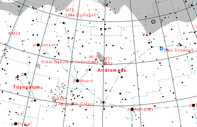 Созвездие Андромеды на звездной карте