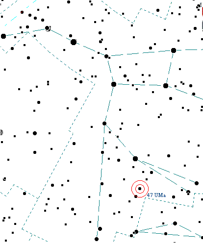 47 Большой Медведицы на карте звездного неба (обведена двумя красными кружками)