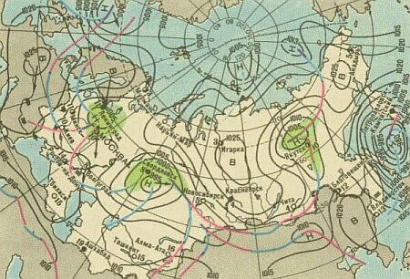 Циклоны и антициклоны на карте погоды (14.09.1982 04:00)